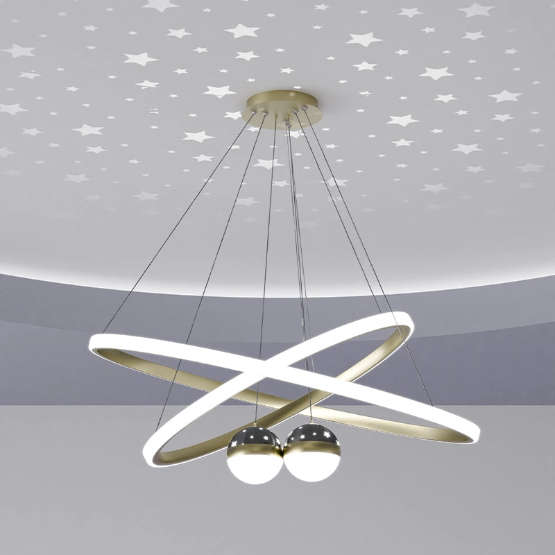 ЛЕД Висящ полилей 2 кръга (40+60см) и 2 топки