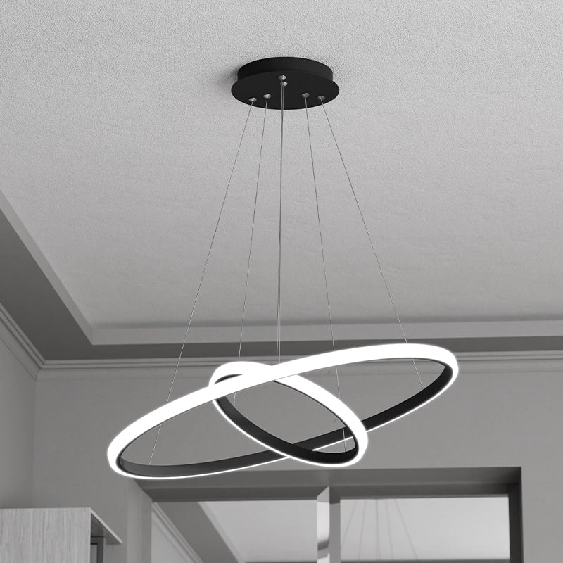 ЛЕД Висящ полилей 2 кръга (20+40см) Черен