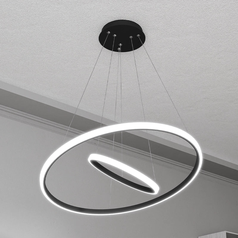 ЛЕД Висящ полилей 2 кръга (20+40см) Черен