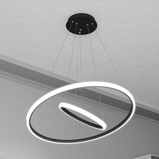 ЛЕД Висящ полилей 2 кръга (20+40см) Черен