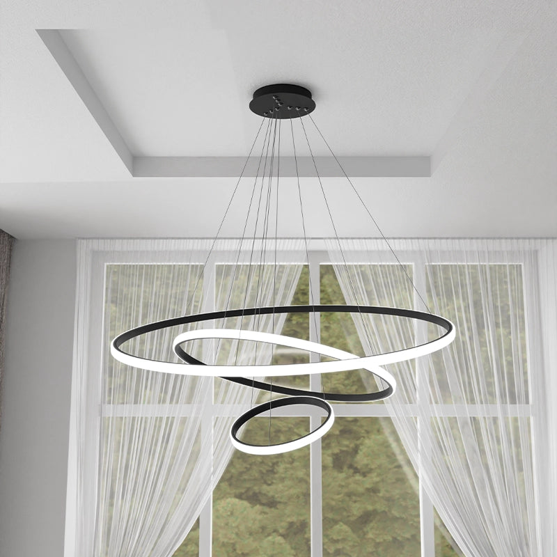 ЛЕД Висящ полилей 3 кръга (20+40+60см) Черен