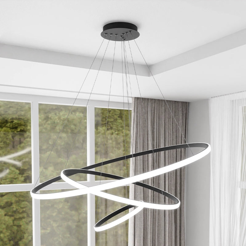 ЛЕД Висящ полилей 3 кръга (20+40+60см) Черен