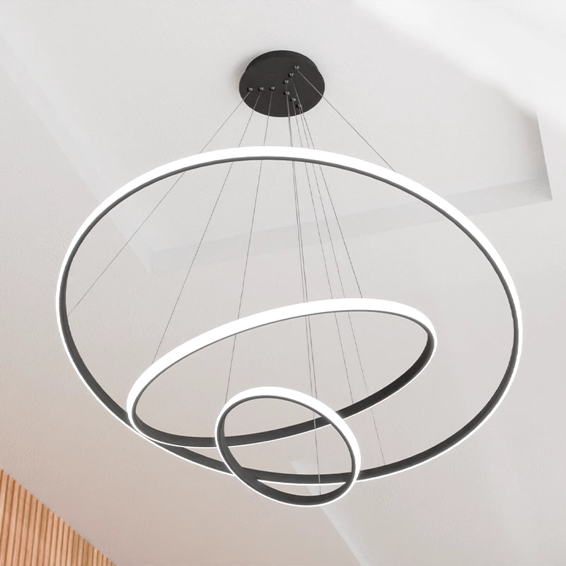 ЛЕД Висящ полилей 3 кръга (20+40+60см) Черен